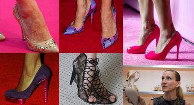 SJP, she who made Manolo Blahnik a household name, blames inexpensive high heels for her podiatric woes. Anita Diamant isn't buying it. (AP photos)