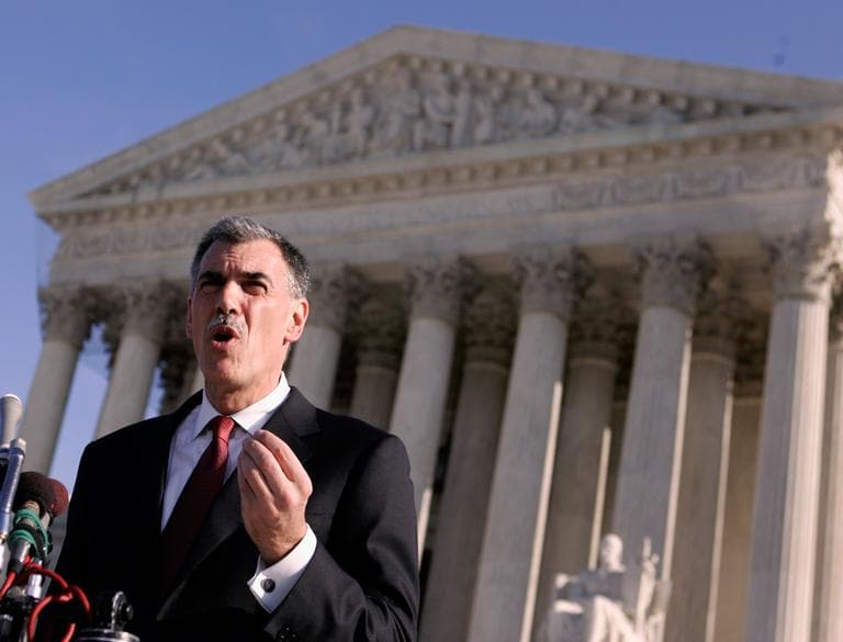 In this Jan. 7, 2008 file, then-Attorney Donald Verrilli talks to media outside the Supreme Court. Now President Obama's top Supreme Court lawyer, Solicitor General Verilli will argue before the Court this week whether it is legal for patent-holding pharmaceutical companies to pay generic drugmakers to temporarily keep their cheaper versions of brand-name drugs off the market. (Evan Vucci/AP File)
