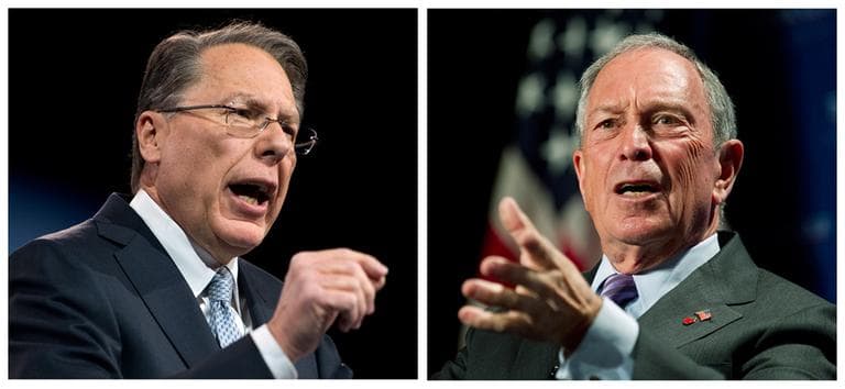 Two of the loudest voices in the gun debate &mdash; Wayne LaPierre, CEO of the National Rifle Association (left) and New York City Mayor Michael Bloomberg (right) &mdash; say it's up to voters now to make their position known to Congress. (Ron Sachs, Manuel Balce Ceneta/AP)