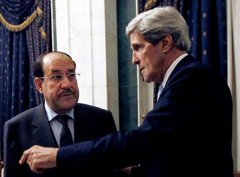 U.S. Secretary of State John Kerry, right meets with Iraq's Prime Minister Nouri al-Maliki in Baghdad, Iraq, Sunday, March 24, 2013. (Jason Reed/AP Pool)