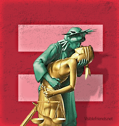 Lady Liberty and Lady Justice equals sign.