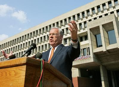 Menino speaks outside City Hall in 2004. (Elise Amendola/AP)