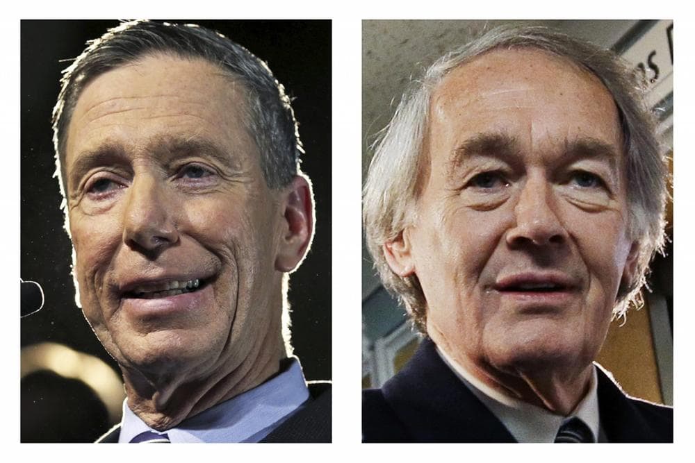 This panel of 2013 file photos show Democrat candidates for U.S. Senate, Reps. Stephen Lynch, left, and Edward Markey, right, vying for their party's nomination in the special April 30, 2013 primary. (AP Photos)
