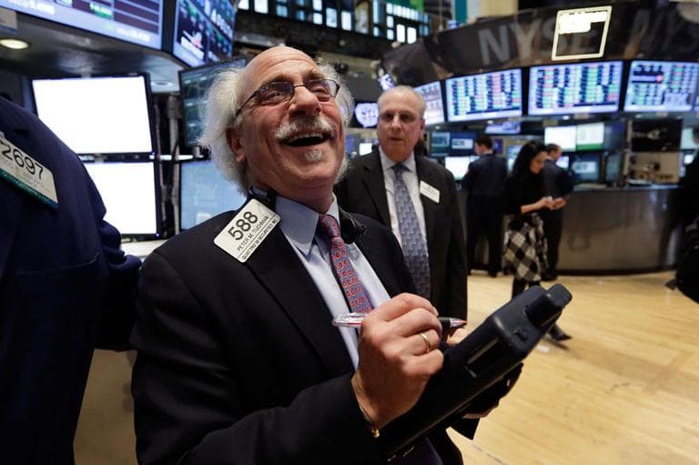 Trader Peter Tuchman smiles as he works on the floor of the New York Stock Exchange Tuesday, March 5, 2013. (AP)