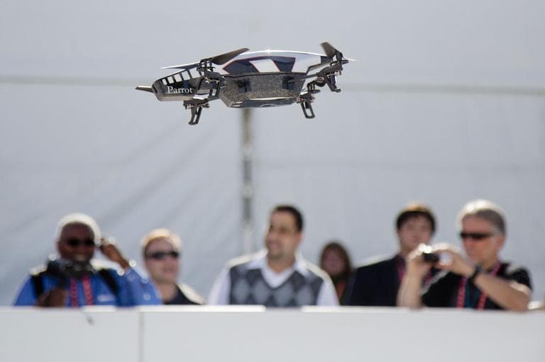 A Parrot AR Drone 2.0 is seen flying during a demonstration at the Consumer Electronics Show, Wednesday, Jan. 9, 2013, in Las Vegas. The drone has a built in camera and can be controlled with a smart phone. (AP)