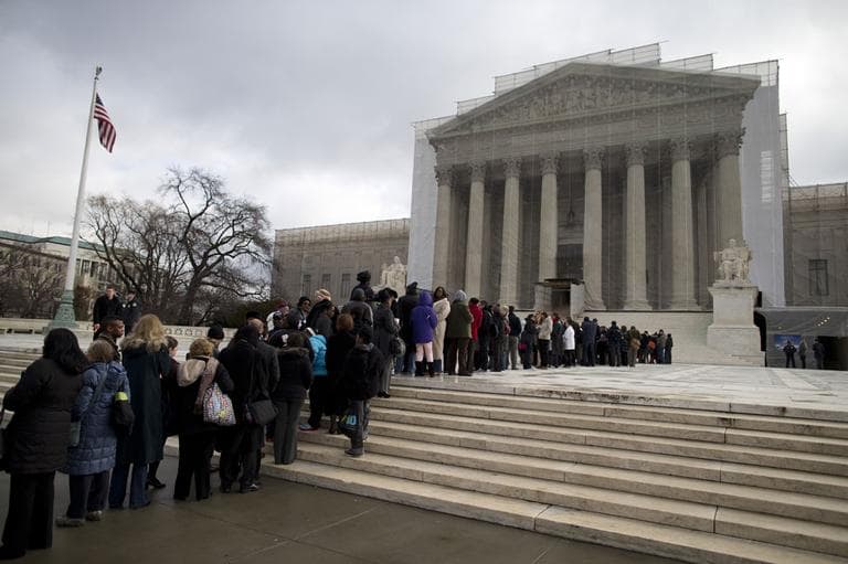 People wait in line outside the Supreme Court in Washington, Wednesday, Feb. 27,2013, to listen to oral arguments in the Shelby County, Ala., v. Holder voting rights case. (AP)