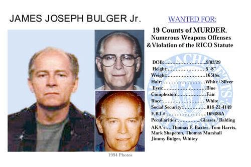 James &quot;Whitey&quot; Bulger is accused of participating in 19 murders in the 1970s and '80s.