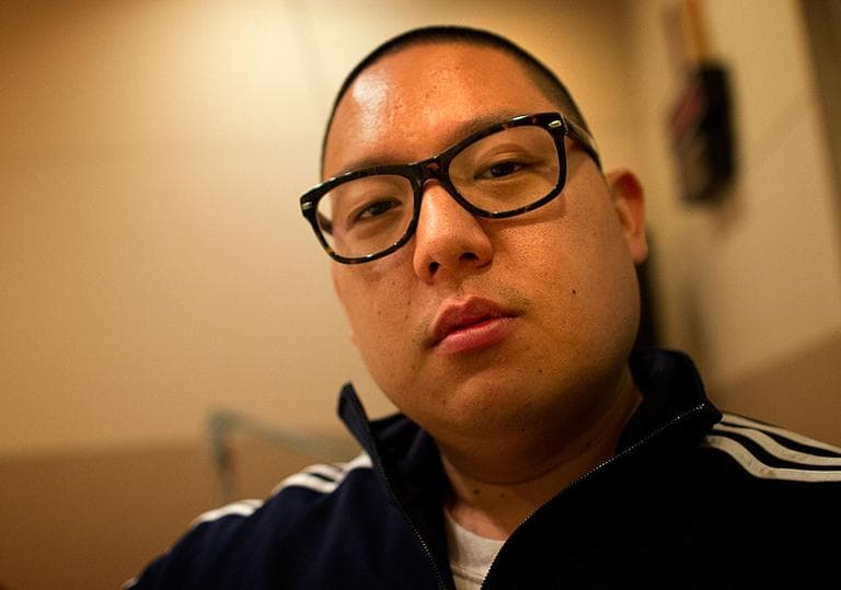 Restaurateur and author Eddie Huang is pictured at the Here &amp; Now studios. (Jesse Costa/WBUR)