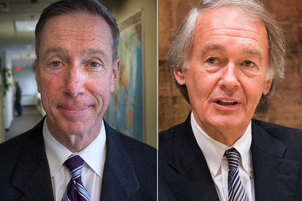 On the Democratic side, the WBUR poll finds Ed Markey, right, with a 35-24 percent lead over Stephen Lynch, though overall voters have a more favorable impression of Lynch. (WBUR file photos)