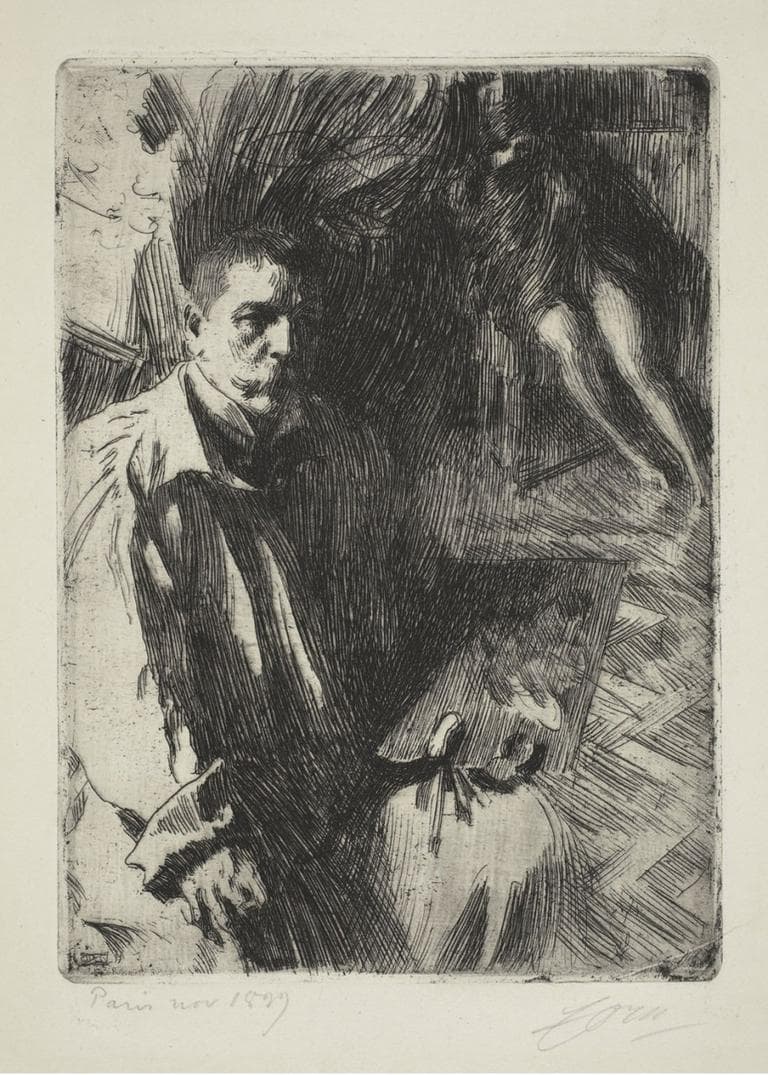 Anders Zorn's 1899 etching &quot;Self-Portrait with Model II.&quot; (Courtesy Gardner Museum)