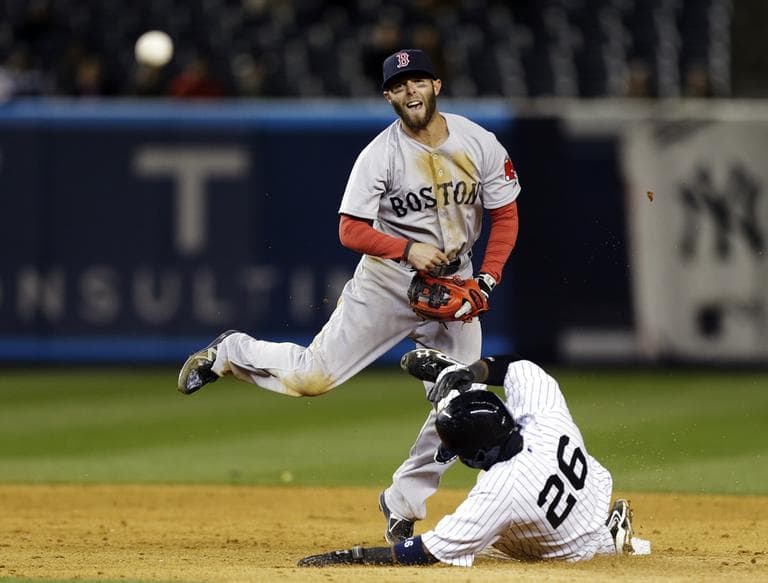 Dustin Pedroia throws to first after New York Yankees&#039; Francisco Cervelli, not shown, grounded out.  (AP)