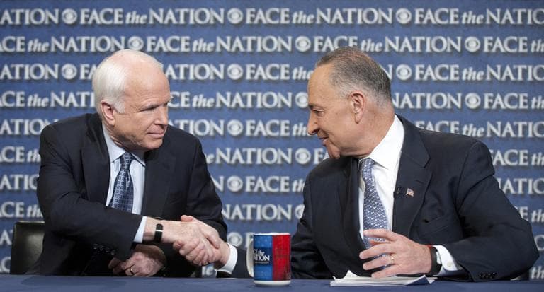 In this photo released by CBS News Sen. John McCain, R-Ariz., and Sen. Chuck Schumer, D-N.Y., appear on Sunday, April 7, 2013, on's CBS's &quot;Face the Nation&quot;. (Chris Usher/CBS News, AP)