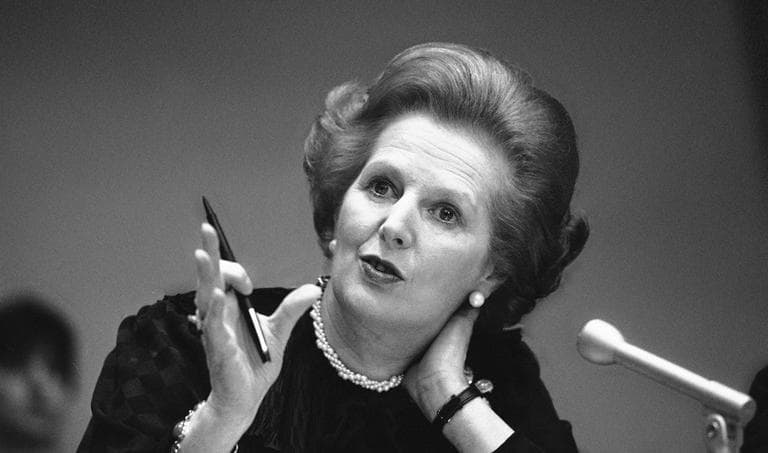 In this June 23, 1982 file photo, Britain's Prime Minister Margaret Thatcher gestures with her pen as she answers a reporters question during a news conference at the United Nations. (AP File)
