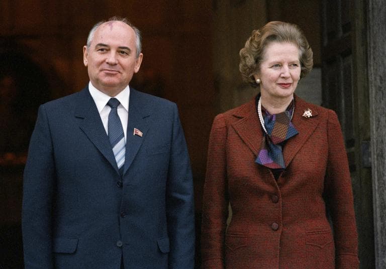 In this Dec. 15, 1984 file photo, Mikhail S. Gorbachev poses with Britain's Prime Minister Margaret Thatcher in London. (AP File)