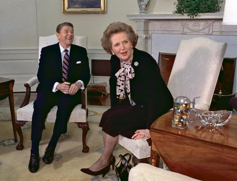 In this file photo from Feb. 20, 1985, former British Prime Minister Margaret Thatcher is seen with her friend and political ally President Ronald Reagan during a visit to the White House in Washington.(J. Scott Applewhite/AP File)