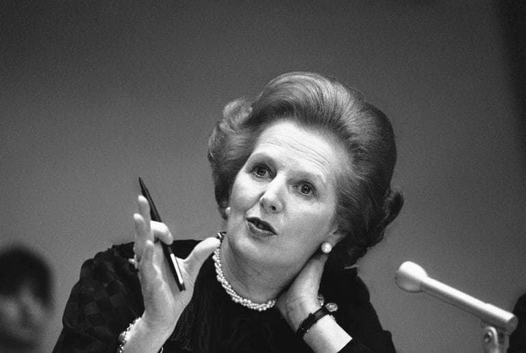 Britain's Prime Minister Margaret Thatcher answers a reporters question during a news conference at the United Nations,  June 23, 1982. (AP)