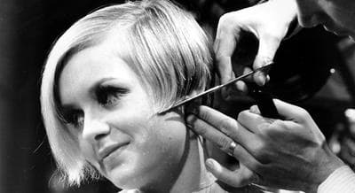 British fashion model Twiggy, known for her short hairstyle, has her hair trimmed in the ABC television studio in New York City on April 12, 1967. (AP)