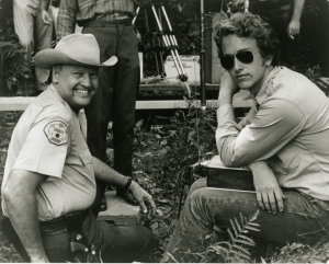 James Dickey and son Chris Dickey on the set of &quot;Deliverance.&quot; (Emory University Library)