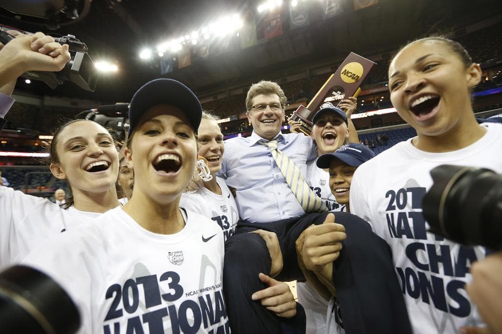 On Tuesday, UConn coach Geno Auriemma celebrated a national championship for the eighth time in his career. (Dave Martin/AP)