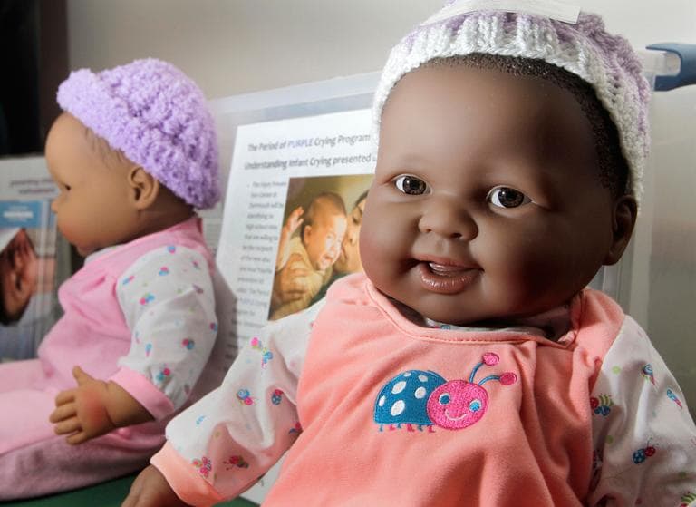 In this Thursday, April 11, 2013 photo, a doll from a resource kit is seen at the Dartmouth-Hitchcock Medical Center in Hanover, N.H. The Injury Prevention Center at Dartmouth-Hitchcock is creating 20 resource kits for New Hampshire high schools to teach teens about shaken baby syndrome. (Jim Cole/AP)