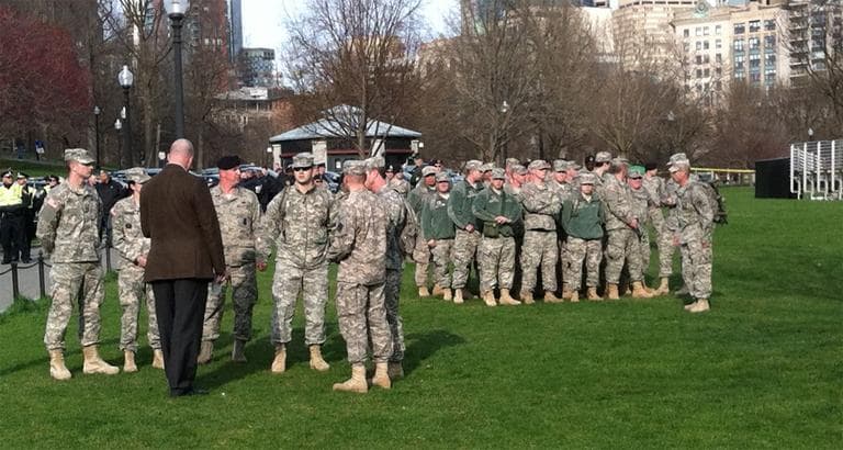 The National Guard gathers on Boston Common. (Steve Brown/WBUR)