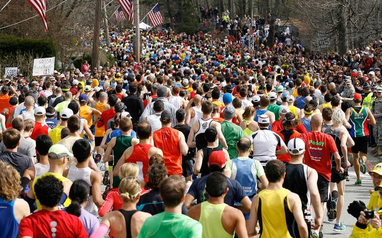 Runners start the 117th running of the Boston Marathon, in Hopkinton, Mass., Monday, April 15, 2013. (Stew Milne/AP)
