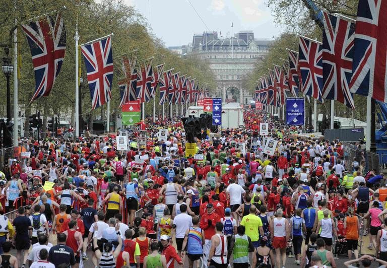 Competitors make their way from the finish area at the London Marathon, London, Sunday April 25, 2010.(Tom Hevezi/AP)