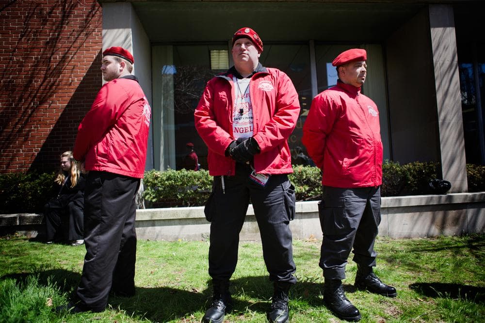 The Guardian Angels came to pay their respects to Krystle Campbell. (Jesse Costa/WBUR)