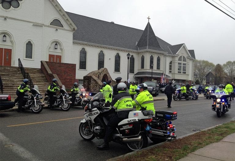 A private funeral was held Tuesday morning for MIT police officer Sean Collier at St. Patrick Parish in Stoneham. (Fred Bever/WBUR)