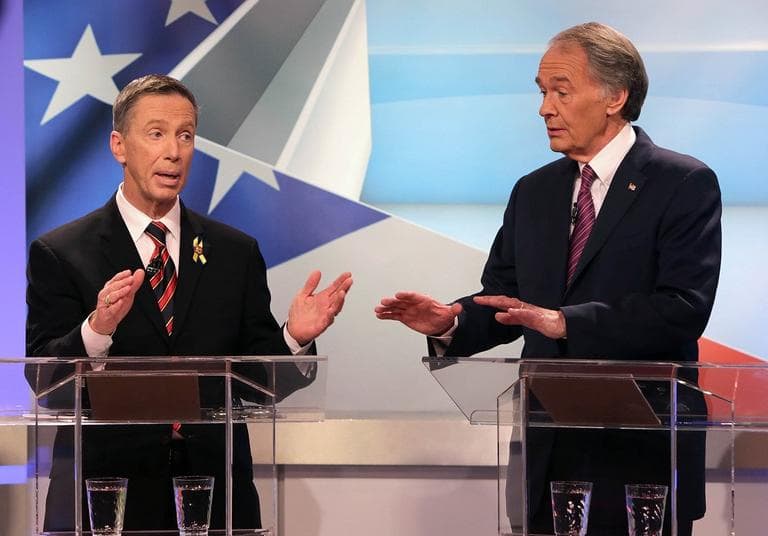 Democratic U.S. Senate candidates Stephen F. Lynch, at left, and Edward J. Markey, at right, debate at WBZ studios in Boston.   (Barry Chin/Globe Staff), 