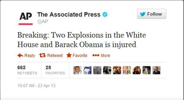 A screenshot of a tweet from the Associated Press on April 23, 2013. (WJLA)