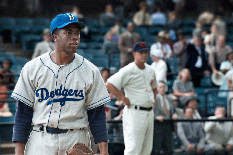 Chadwick Boseman as Jackie Robinson in the film &quot;42&quot; (Warner Brothers)