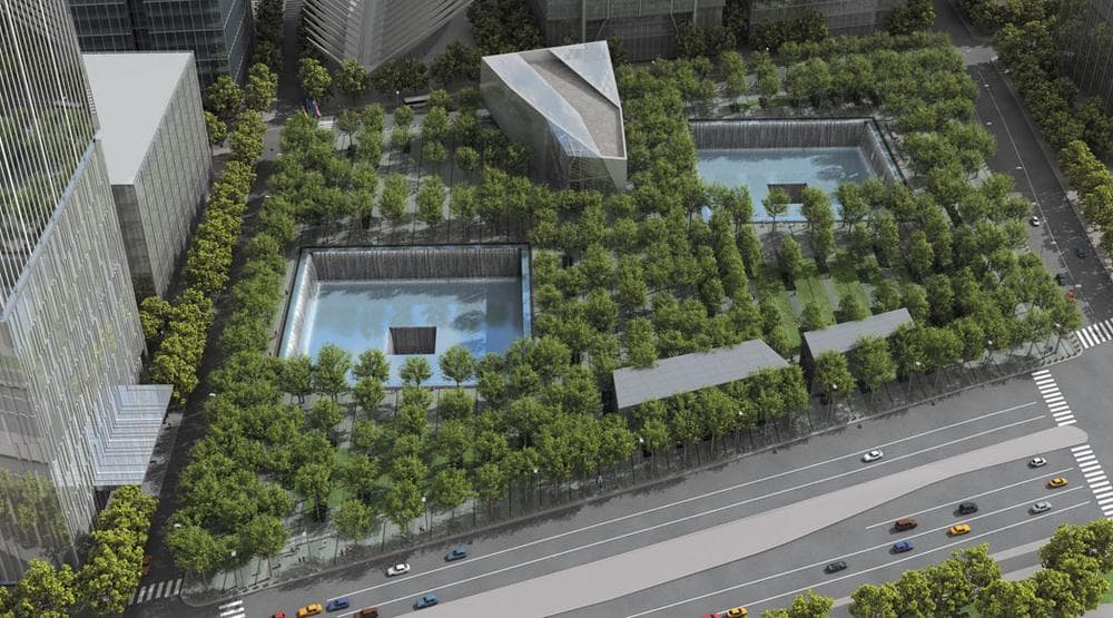 Aerial rendering of the 9/11 Memorial forest. (PWP Landscape Architecture/Courtesy Princeton Architectural Press)