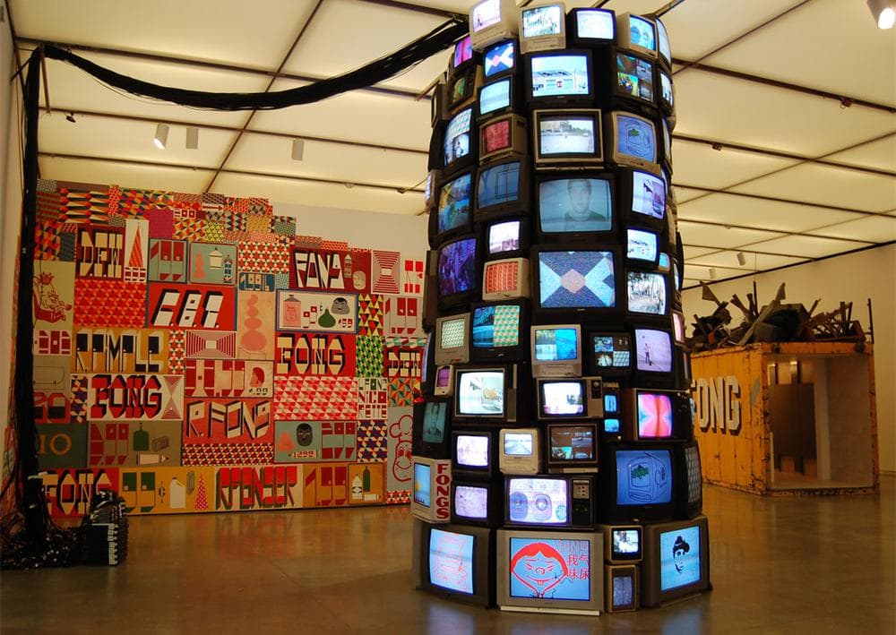 Barry McGee's tower of televisions from 2004/2012. (Greg Cook)
