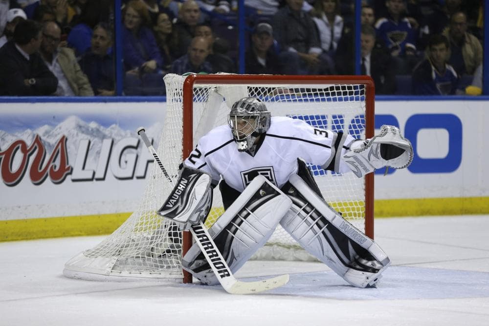 LA Kings goalie Jonathan Quick has made 63 saves through two games, but the Kings still trail the St. Louis Blues, 2-0, in the first round of the NHL playoffs. (Jeff Roberson/AP)
