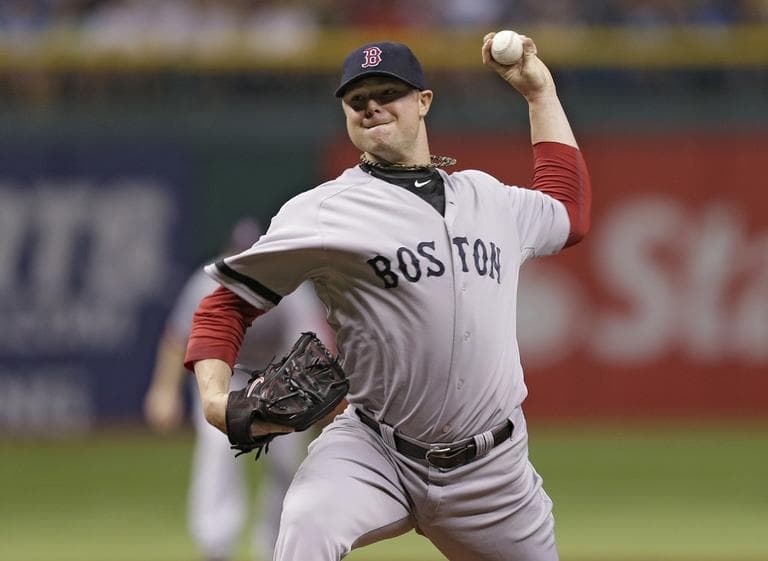Red Sox starting pitcher Jon Lester delivers to Tampa Bay Rays' Desmond Jennings during the first inning of a baseball game Wednesday, May 15, 2013, in St. Petersburg, Fla. (AP/Chris O'Meara)