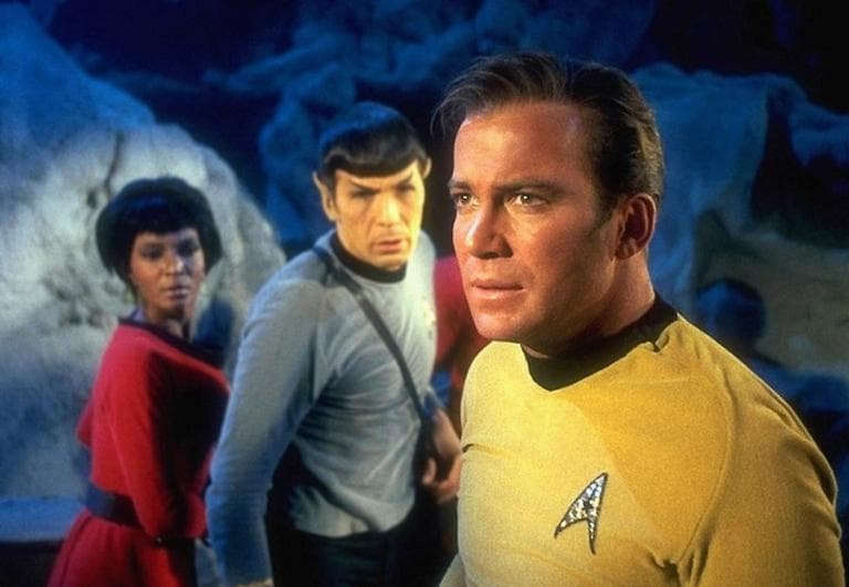 Uhura, Spock and Captain Kirk are pictured in a scene from Star Trek. (Paramount Pictures)
