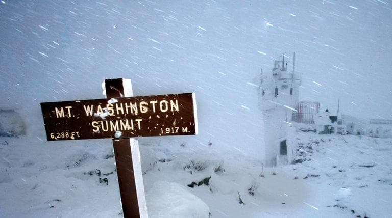 In this Feb. 1, 2007, file photo, wind and driving snow are seen on the top of Mount Washington, in New Hampshire. (Jim Cole/AP, File)