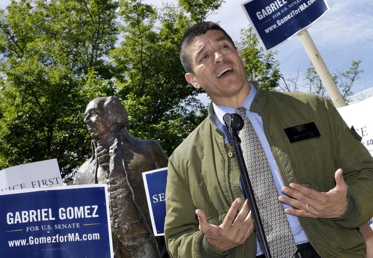 U.S. Senate candidate Gabriel Gomez campaigns in Quincy on May 16, 2013. (Elise Amendola/AP)