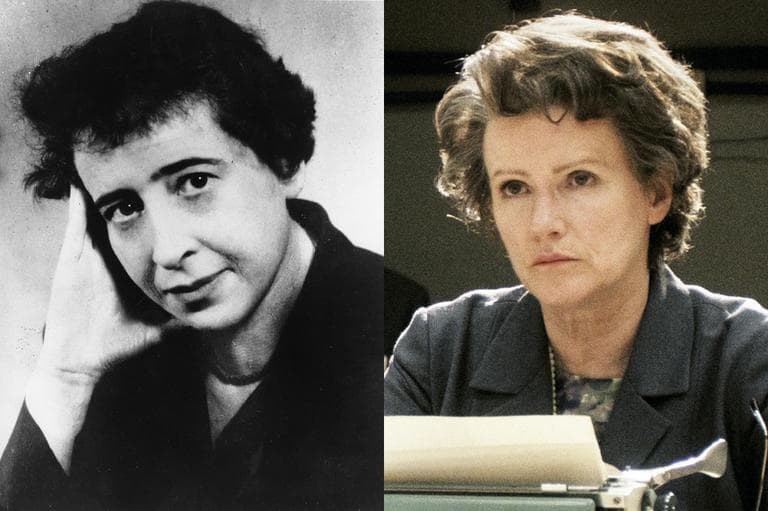 LEFT: Political philosopher Hannah Arendt in 1954. (AP) RIGHT: Barbara Sukova plays Hannah Arendt in the feature film &quot;Hannah Arendt&quot; by Margarethe von Trotta. (Heimatfilm, NFP, DAPD/AP)