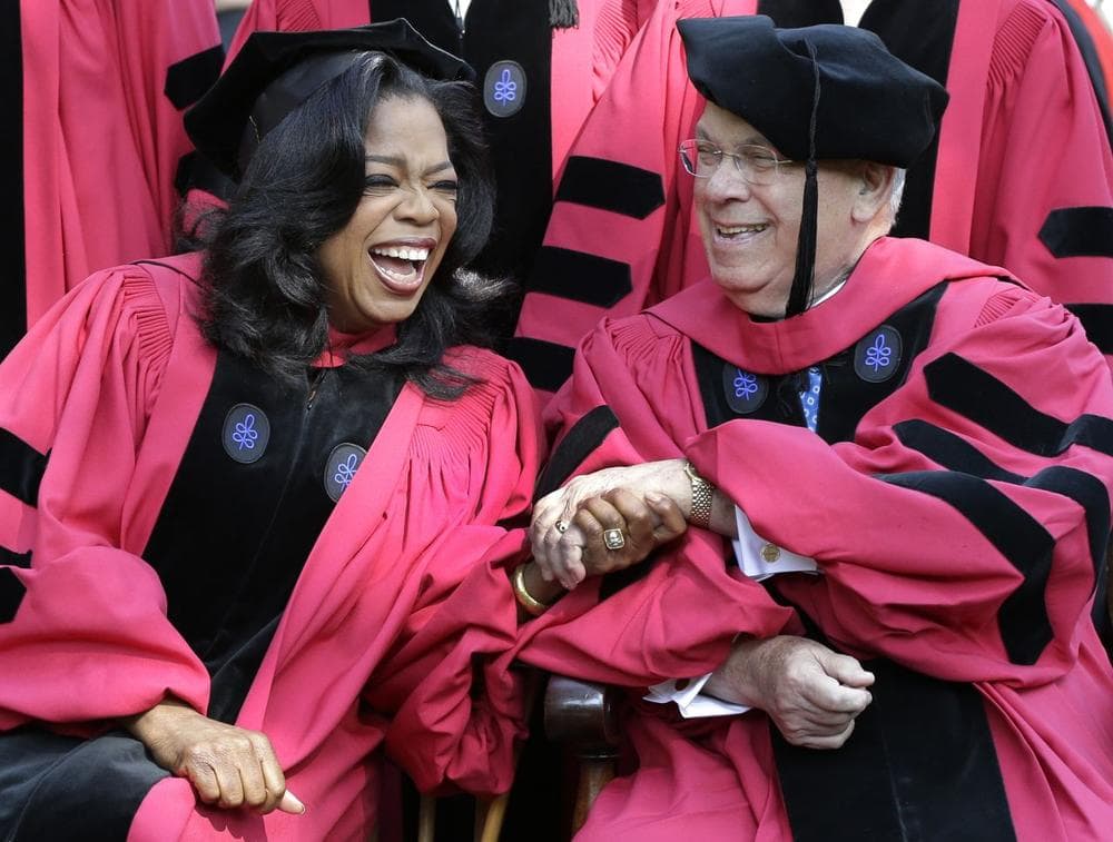 Oprah Winfrey and Mayor Thomas Menino at the Harvard University commencement ceremony in Cambridge Thursday. (Elise Amendola/AP)