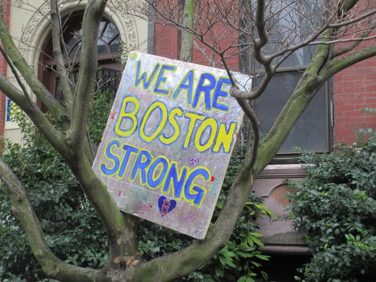 The phrase &quot;Boston Strong&quot; was one of the first rallying cries in the wake of the Boston Marathon bombings. T-shirts, posters and stickers were produced in a matter of hours after the events on April 15. (flickr/craig a michaud)