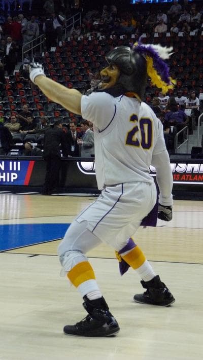 The Cru,” as the Crusaders of UMHB are known, have one of the most entertaining mascots in all of college basketball. (Jim Burress/WABE)