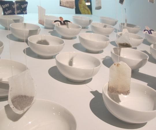 Tea bags are one of the 36 humble objects on display at the exhibit. (Andrea Shea/WBUR)