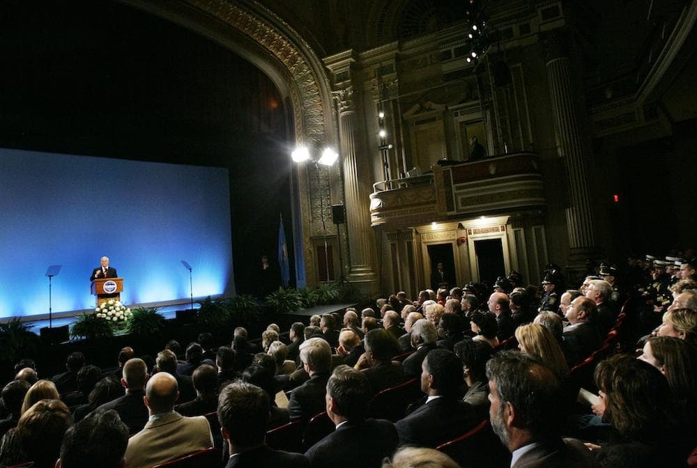 Thomas Menino delivers his State of the City address at the Strand Theatre in 2007. (AP/Elise Amendola)