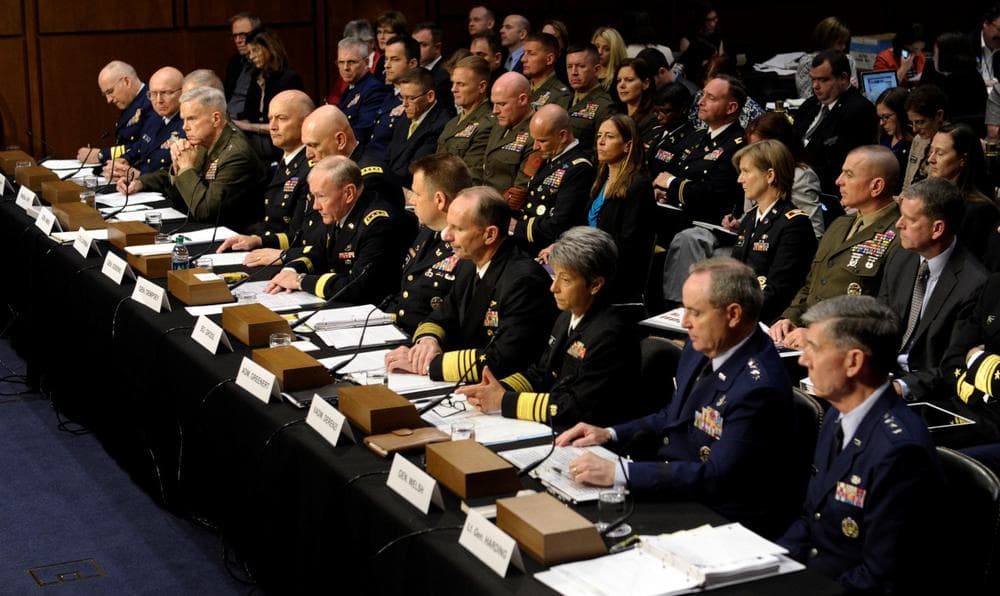 Military leaders testify on Capitol Hill in Washington, Tuesday, June 4, 2013, before the Senate Armed Services Committee hearing on pending legislation regarding sexual assaults in the military. (Susan Walsh/AP)