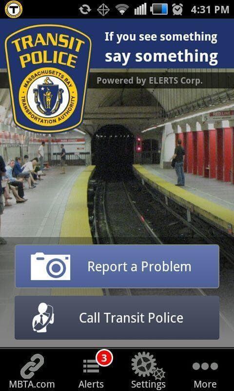 Screenshot of the MBTA's See Say App.