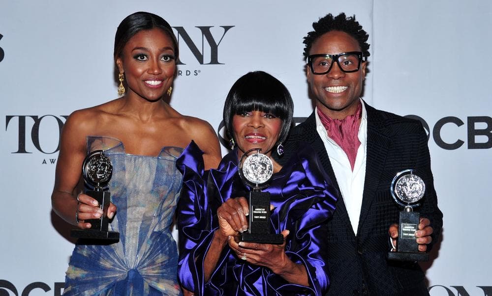 Patina Miller, Tony Award winner of the best actress in a musical category for her role in &quot;Pippen,&quot; left, Cicely Tyson, winner of the best actress in a play category for &quot;The Trip to Bountiful&quot;, center, and Billy Porter, winner of the best actor in a musical category for his role in &quot;Kinky Boots,&quot; pose with their awards in the press room at the 67th Annual Tony Awards, on Sunday, June 9, 2013 in New York. (Charles Sykes/Invision via AP)