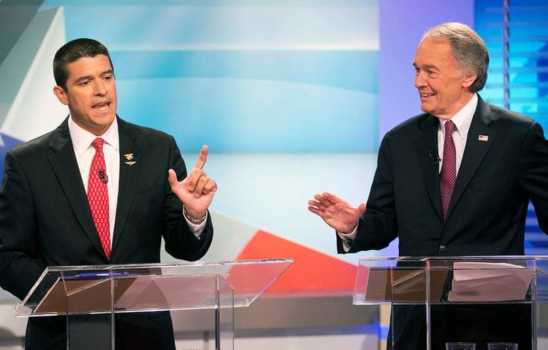 Republican Gabriel Gomez, left, and Democrat Edward Markey during a U.S. Senate candidates debate (Yoon S. Byun/The Boston Globe/AP, Pool)