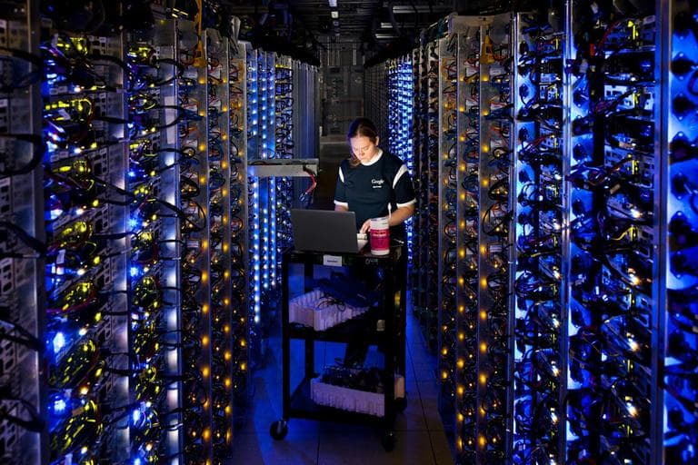Denise Harwood diagnoses an overheated computer processor at Google’s data center in The Dalles, Ore. Google uses these data centers to store email, photos, video, calendar entries and other information shared by its users. (Connie Zhou, Google/AP)